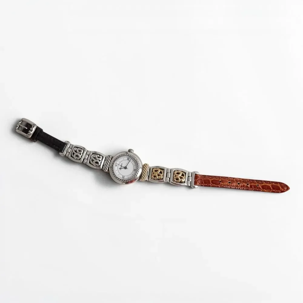 Brighton Camden Two Tone Reversible Watch Black Brown Leather Buckle W3250
